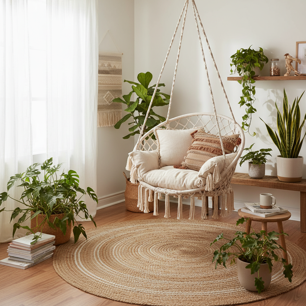 découvrez comment une chaise suspendue apporte une touche bohème chic et confortable pour transformer votre espace détente en un havre de paix élégant.
