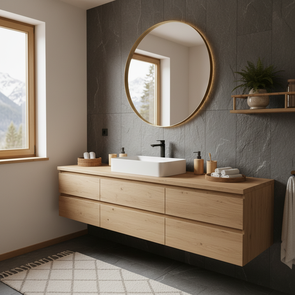 découvrez nos conseils pour aménager une salle de bain de chalet de montagne alliant ambiance cocooning et style naturel, pour un espace chaleureux et apaisant.