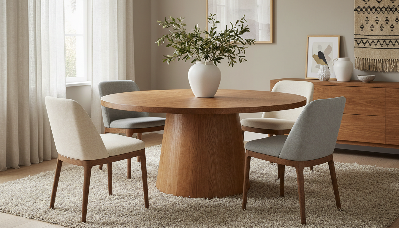 découvrez notre table ronde à pied central, alliant stabilité et élégance pour sublimer votre salle à manger avec raffinement et confort.